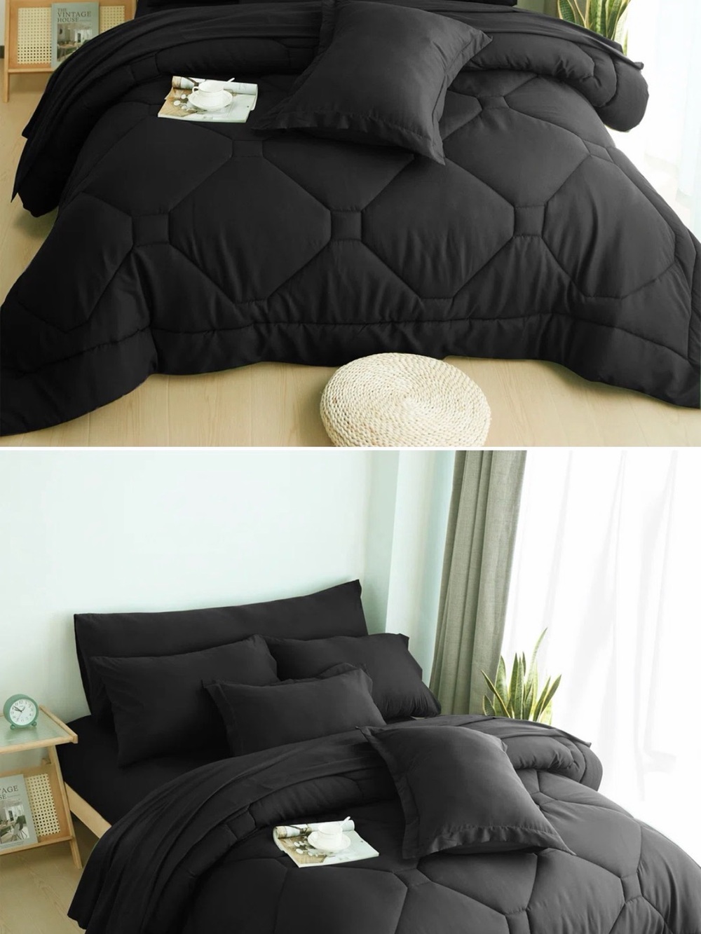 Black Plush Comforter Set - Soft Quilted Bedding